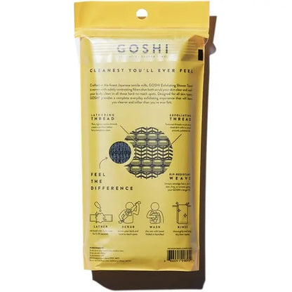 GOSHI Exfoliating Shower Bath Towel - Rip-Resistant Personal Exfoliating Washcloth, Cleaning, Scrubber for All Skin Types - Made in Japan