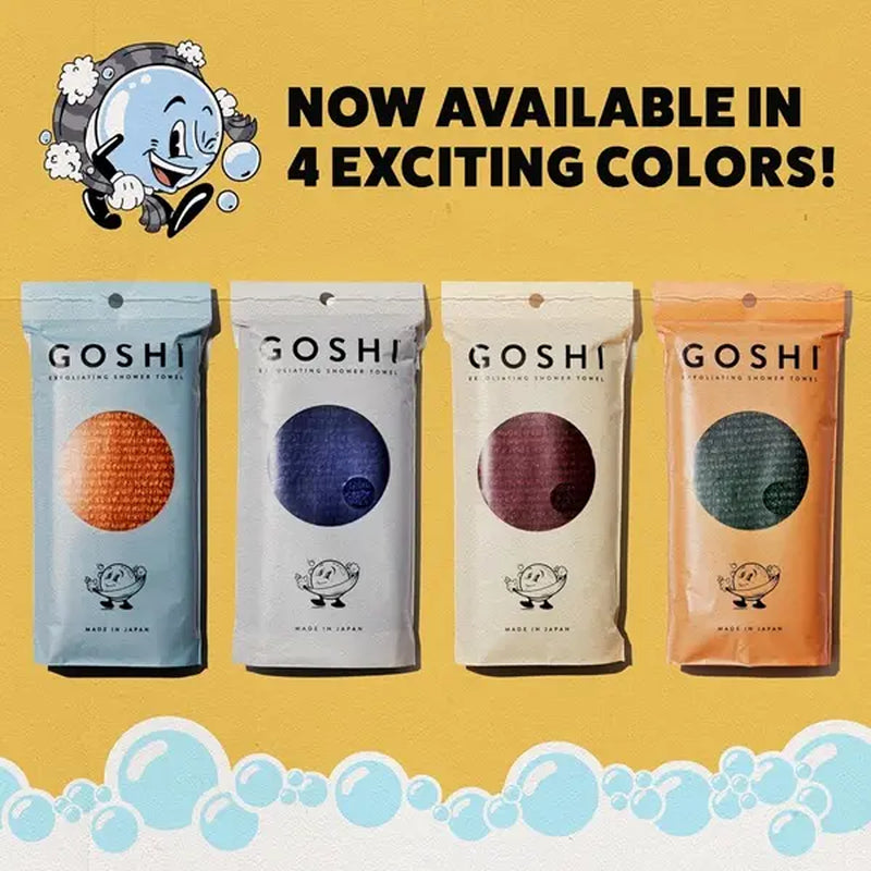 GOSHI Exfoliating Shower Bath Towel - Rip-Resistant Personal Exfoliating Washcloth, Cleaning, Scrubber for All Skin Types - Made in Japan