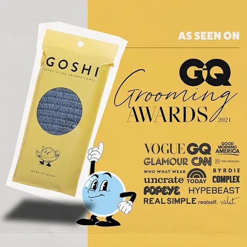 GOSHI Exfoliating Shower Bath Towel - Rip-Resistant Personal Exfoliating Washcloth, Cleaning, Scrubber for All Skin Types - Made in Japan